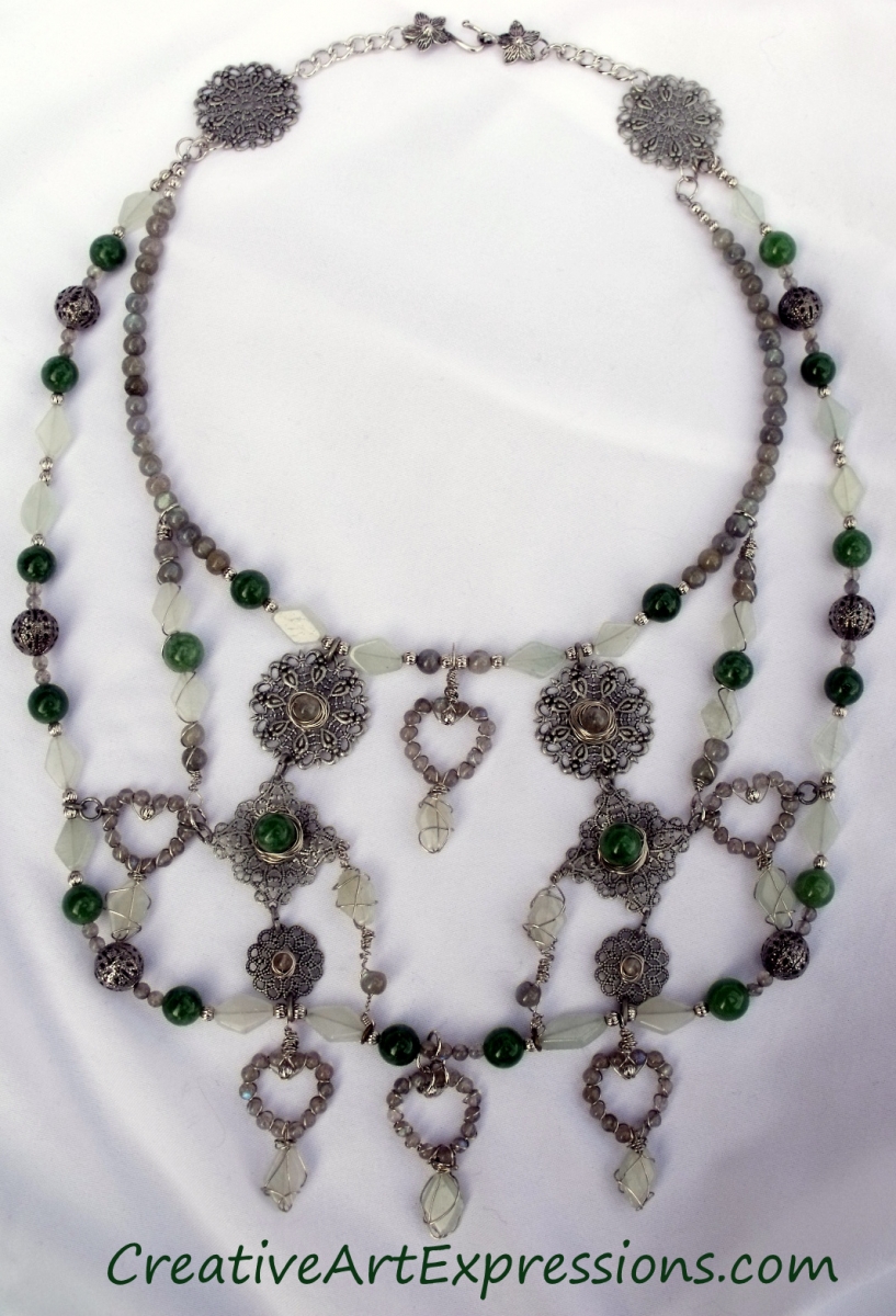 Creative Art Expressions Handmade Labradorite & Green Aventurine Wire Wrapped Necklace
